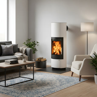 Braskamin Porto med värmemagasin - vit