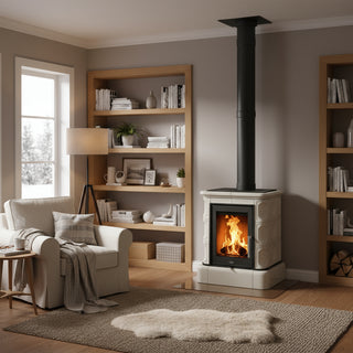 Braskamin med vit kakel - Marina