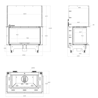 Insatskamin 3V 90/G – Tresidigt glas & hisslucka