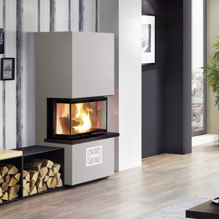 Murspis Olsberg Osorno 8kW – stålkonstruktion, vit gipsram och luftgaller