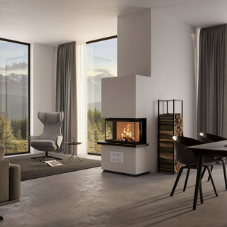 Murspis Olsberg Osorno 8kW – stålkonstruktion, vit gipsram och luftgaller