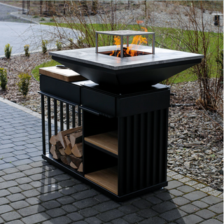 QUADRUM Grill mit Holztischplatte