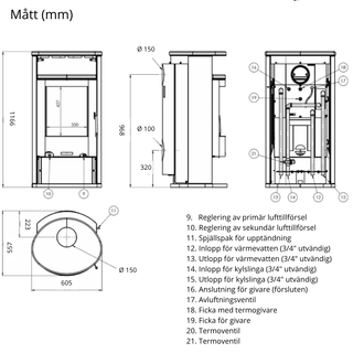 Vattenmantlad braskamin Island 7 aqua