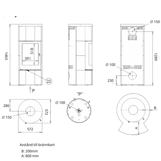 Braskamin Galie L vit kakel
