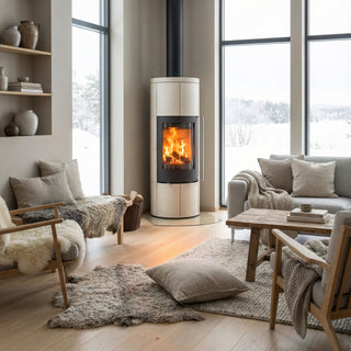 Kakelkamin installerad i ett mysigt hem